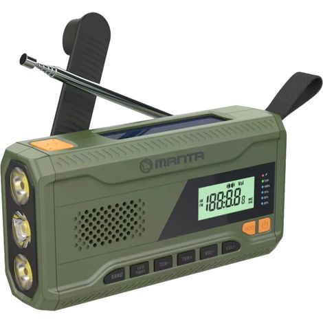 Manta - Portable Emergency crank FM Radio, Solar Power Bank, Flashlight