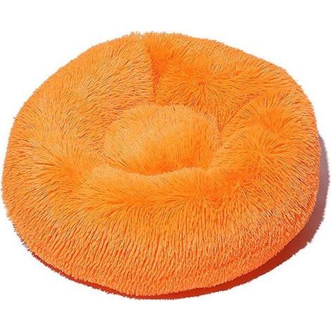 Round Pet Bed Donut Cushion for Cats and Small to Medium Dogs, Orange, 50cm Diameter
