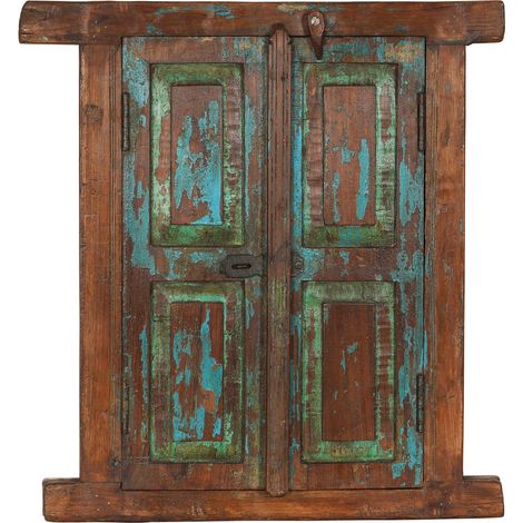 Solid wood and old medieval iron window grille with interior or exterior frame (1/5)