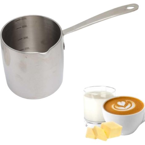 Pot chauffe-beurre, cafetière turque, chauffe-lait, petite casserole avec balances et bec verseur triple épaisseur en acier inoxydable (450ML/15oz) (1/5)
