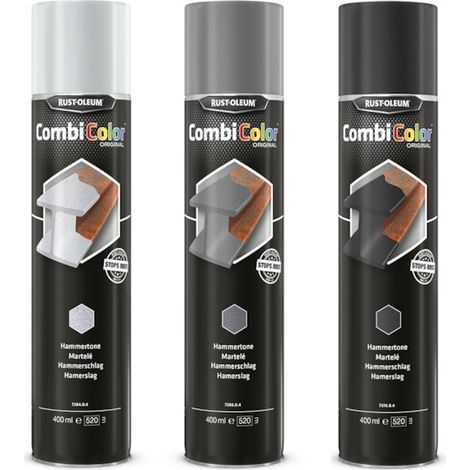 Peinture anti-rouille COMBICOLOR HAMMERTONE aérosol - gris clair martelé - 400 mL - RUST-OLEUM