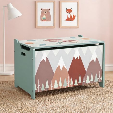 Coffre de rangement enfant 60 cm avec couvercle sécurisé en MDF (1/5)