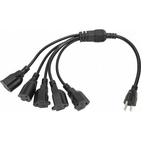 Multiprise 5 Prises avec Câble 3 Broches - Rallonge Lourde 16AWG/18AWG, Séparateur Secteur pour Ordinateur, Lumière LED de Scène (1/5)