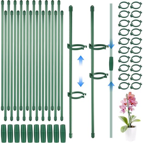 20 Pcs - Tuteur Plante Grimpante - Support Tige Réglable - Fibre De Verre Et Plastique - Pour Tomates Fleurs Légumes - Vert - 30 cm (1/5)