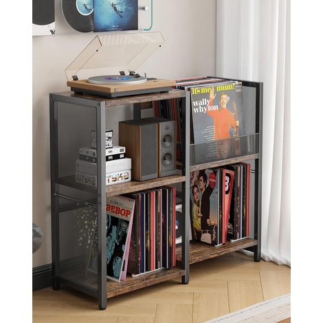 Meuble Platine Vinyle Vintage, Noir Support pour 200 Albums, 3 Niveaux, Métal Étagère de Rangement Disques pour Salon (1/5)