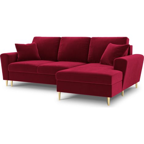 Canapé d'angle droit convertible + box 4 places en velours rouge (1/5)