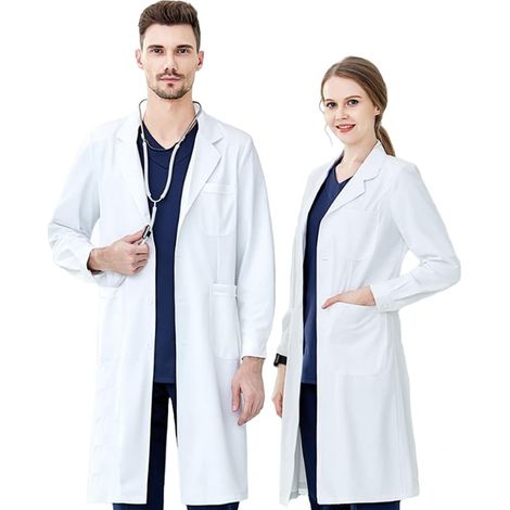 Blouse Blanche Lycée Coton, Blouse Chimie Laboratoire, Femme Homme Manche Longue Blouse de Médecin Médical avec Poche et Bouton pour Chimie étudiant et Lycée Hospital Industriel