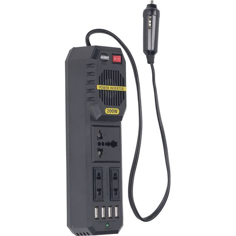 Convertisseur E8981 200W Mini Onduleur 12V vers 220V, 3 Prises + 4 Ports USB, Certifié CE/FCC/RoHS, Alimentation Voiture (1/5)