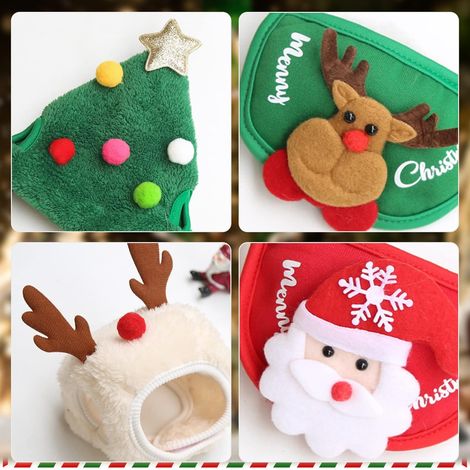 Costumi di Natale per animali domestici: divertenti set da 4 pezzi per cani e gatti, tra cui un cappello con corna di renna, un mantello regolabile e un bavaglino di Babbo Natale, adatti ai cuccioli. (1/4)