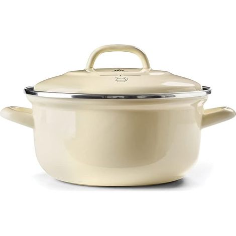 Indigo German Enamelled Dutch Heritage Round Casserole Dish with Lid Ceramic 24 cm/4.2 Litre, Induction, Dishwasher and Oven Safe, Cream (1/5)