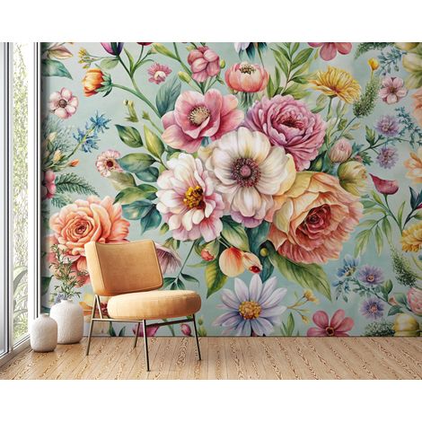 Papier peint fleuri bouquet dantan colore - 150 x 250 cm (1/2)