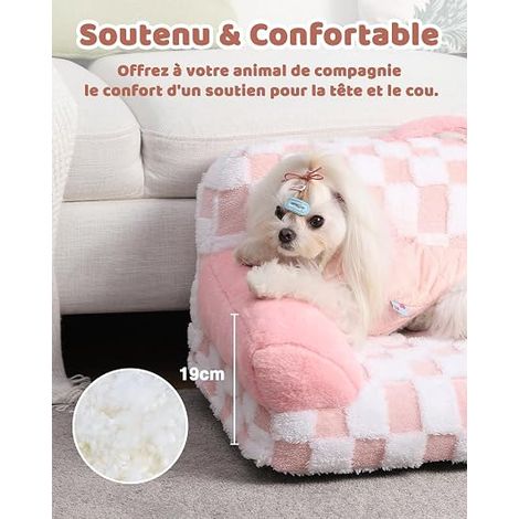 KSIIA Small Sofa Dog Bed, Removable Washable Cover, 66 x 37 cm, Orthopaedic Dog Bed, Soft, Comfortable Cat Bed, Non-Slip Base, Dog Sofa with Armrests and Backrest, Pink (1/2)