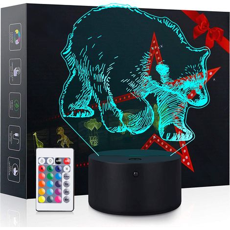 Lampe veilleuse 3D ours polaire Illusion optique en acrylique, 16 couleurs LED, lampe d’ambiance chambre d’enfant & chevet Cadeau anniversaire Noël pour enfants et adultes (1/5)