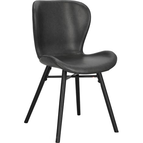SILLA Batilda TAPIZADA NEGRA  ecopiel  roble (1/5)