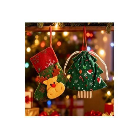 décoration de noël chaussette sac cadeau sac à cordon imprimé forme sapin de noël pendentif et décoration de scène père noël pour vitrine fête ambiance festive (1/5)