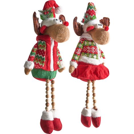Set di 2 decorazioni natalizie Renna seduta in peluche con zampe penzolanti Multicolore Geitsjoen (1/5)