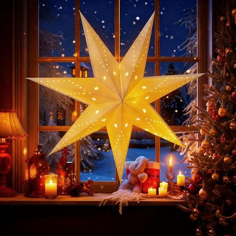 Etoile Lumineuse 60cm Étoiles Pliantes en Papier, Étoile de Noel Lumineuse Suspendre, Etoile Sapin de Noel Lumineuse LED,Noel Décoration étoile Lumineuse pour Mariage Fête Decoration (1/5)