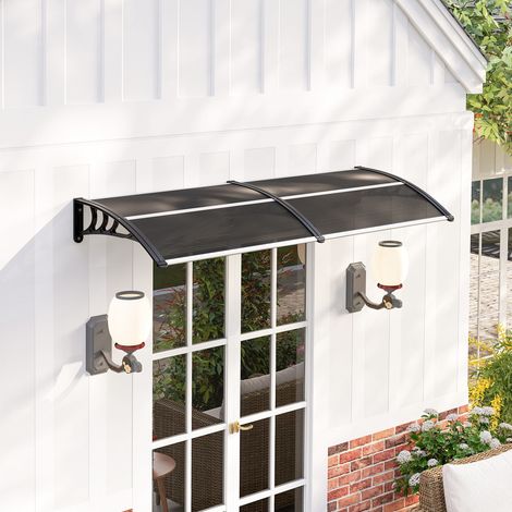Auvent de Protection contre le Soleil et la Pluie 196x75x23 cm avec Couverture en Polycarbonate pour Portes et Fenêtres Noir