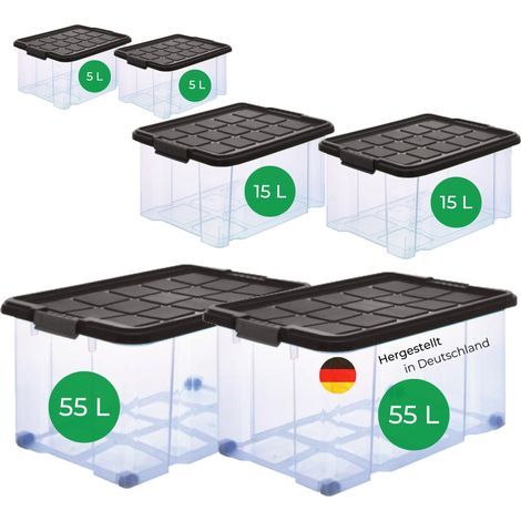 Novatool Aufbewahrungsbox Aufbewahrungsbox mit Deckel 2x 55 L + 2x 15 L + 2x 5 L (1/5)