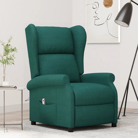 Sillón orejero reclinable eléctrico de tela verde oscuro vidaXL