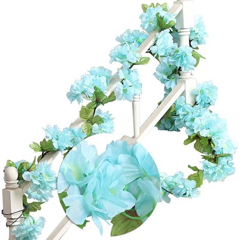 2pcs x 235cm Fleur Artificielle Fleur de Cerisier Suspendu Vigne Guirlande Simulation Plante Fleur Feuille de Vigne pour Clôture de Jardin (Bleu) (1/5)