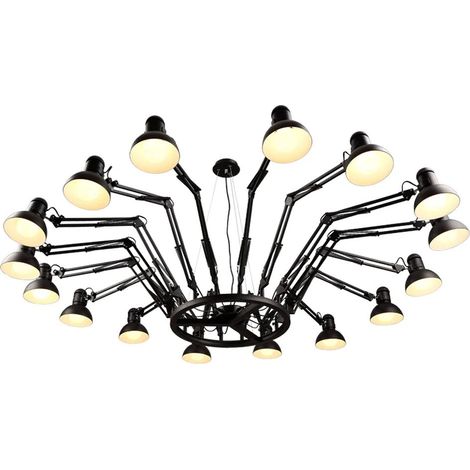 ORION91 Lámpara de Techo Gigante Tipo Araña 16 Brazos Color Negro  195 x 86 cm Industrial Salón Comedor Deco - SpazioLuzio