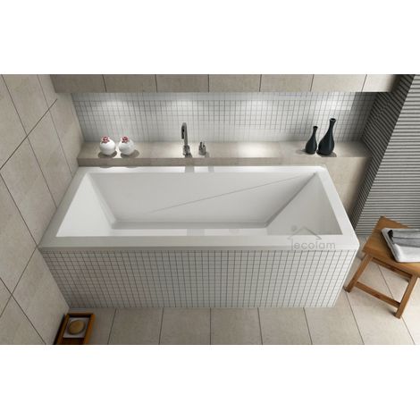 ECOLAM Baignoire rectangle Modern 130x70 cm + revêtement polystyrène 1.041 pour carrelage pieds siphon + silicone baignoire en acrylique blanc (1/5)