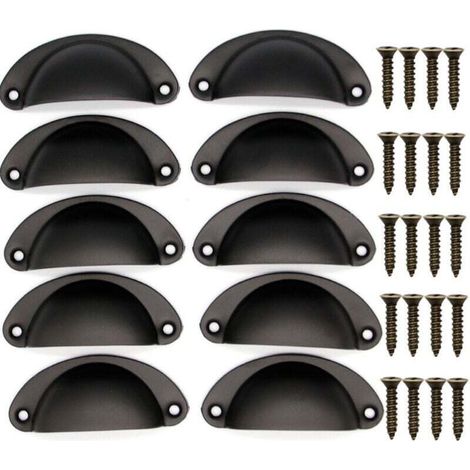 10PCS Poignée de Coquille Vintage, Bouton de Porte, Poignée de Meuble, Rétro Poignées de Porte en Fer Avec Vis pour Meuble Tiroir Armoire Cuisine Placard, 8,1 cm x 3,5 cm (Noir) (1/3)