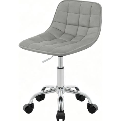 Chaise de bureau pivotante en velours gris clair réglable avec roulettes MODENUIT (1/5)