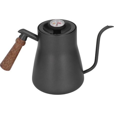 Bouilloire à café filtre de 850 ml avec thermomètre, en acier inoxydable, col de cygne et poignée en bois. (1/5)