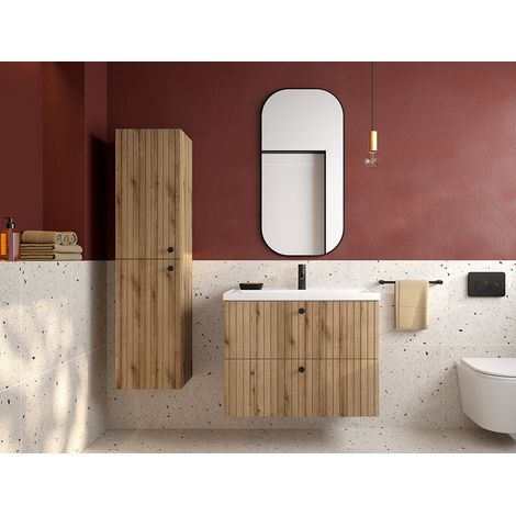 Badmöbel Set 3-teilig, 80 cm Waschtisch, Eiche RIVA-107 (1/5)