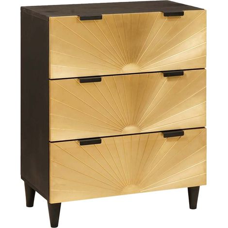 Aparador Negro y dorado 60 x 33 x 75 cm Madera de mango maciza vidaXL