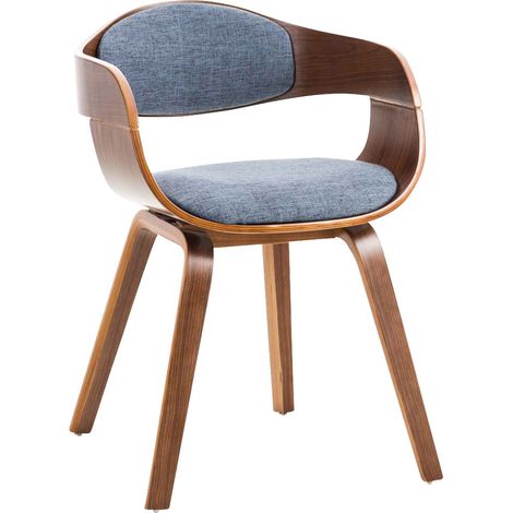 Silla de oficina de visita sin ruedas en tela y madera, diseño retro y máximo confort, nogal azul BUR10544
