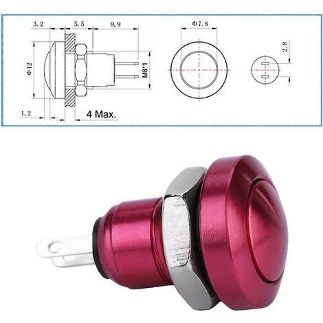 1A 24V 8mm Mini Wasserdichter Kfz-Momentan-Drucktaster, Zink-Aluminium-Legierung, Rot (1/5)
