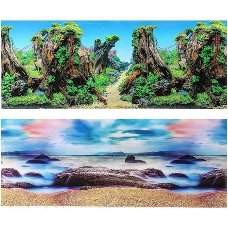 Fond d'aquarium en papier, autocollant 3D, image de fond, décoration d'aquarium-122X50CM (1/3)