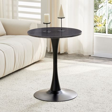 Tavolo rotondo in MDF e metallo nero effetto marmo, altezza 72 cm, base centrale