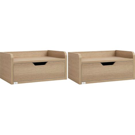 Set aus 2 wandmontierten Nachttischen, Hänge-Nachttischen mit Schublade und Tischplatte in Holzoptik, Maße: 40 x 30 x 19,5 cm (L x B x H) (1/5)