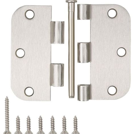 10 PCS Satin Nickel Door Hinges 3.5 x 3.5 inches Inside 3 1/2 inches Brushed Nickel Rounded 5/8" Radius Corners Iron Bifold Silver Residential (1/5)