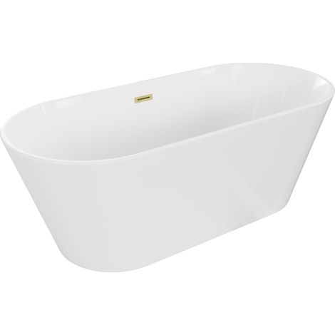 Mexen Flavia freistehende Badewanne 170 x 75 cm, weiß, mit gebürstetem Goldüberlauf - 54031708000-55 (1/5)