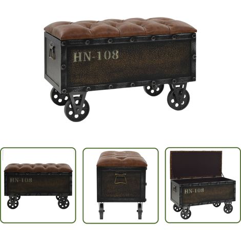 The Living Store Banc de rangement Bois massif et similicuir 80,5x41x50 cm - Banc De Rangement - Banc Coffre - Meuble Rangement - Mobilier Vintage - Banc Pliable (1/5)