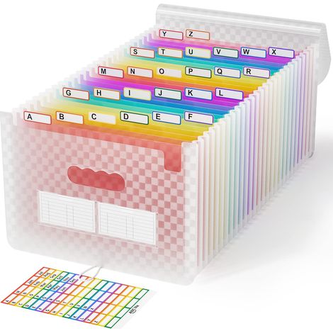 A4 Rangement Papier Administratif Trieur 26Compartiments, Dossier D'extension,A4 Trieur Document avec Motif de Grille, Portable Valisette Trieur Accordeon,pour le Bureau et L'école(Rose) (1/5)