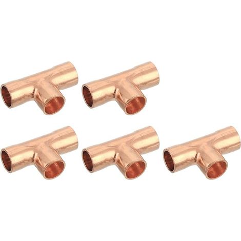 Copper Tee Connector 0.31 Inch 5 Pieces with Sweat Welded Connection for Plumbing, 28x17mm (1/5)