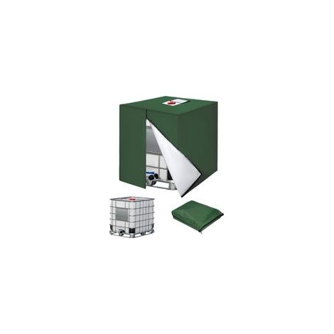 Bache pour Cuve 1000L IBC, 420D Réservoir d'eau Couvercle, Anti-UV Housse Protection Cuve, Bâche de Protection Cuve IBC avec Fermeture éclair, 120 x 100 x 116 cm(Vert)