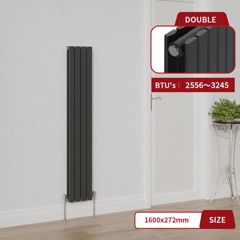 Warmehaus Anthracite Double Flat Panel Vertical Radiator 1600x272mm (1/5)