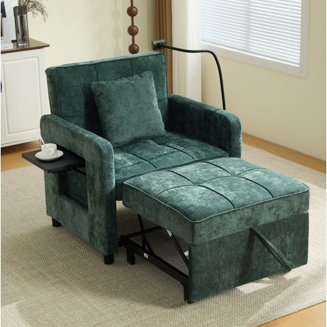 Schlafsessel 167x79x83 cm grün Chenille mit 5-fach verstellbarer Rückenlehne und Stauraum (1/5)