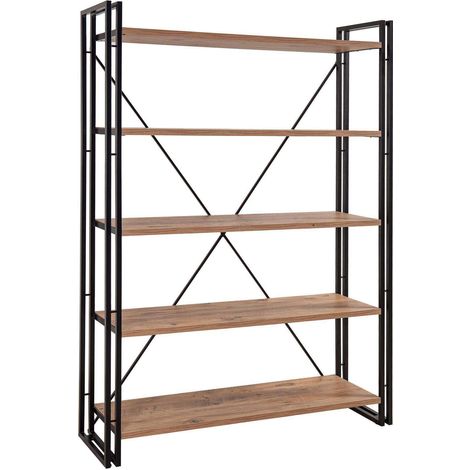 Bibliothèque style industriel bois chêne clair et métal noir Dukita 130cm (1/5)
