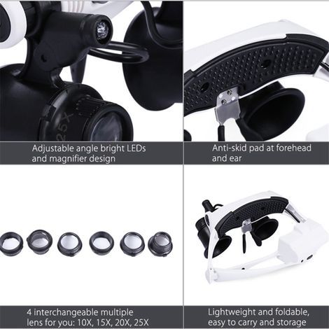 Lampes frontales LED, loupes, microscopes, réparation de montres (1/4)