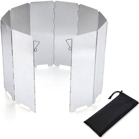 Lot de 10 pare-vent pliables en aluminium pour réchauds à gaz, pour le camping et les activités de plein air résistants au vent et aux intempéries. (1/5)
