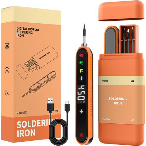 Kit de fer à souder sans fil USB-C à batterie 1400 mAh, Kit de fer à souder avec support, écran LCD,chauffe en 8s, 180–450 °C(Article 4) (1/5)