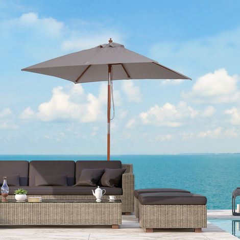 Outsunny Sonnenschirm 200 x 150 x 235 cm Knickbarer Gartenschirm 3-stufig einstellbar rechteckig Strandschirm wasserabweisend und UV-beständig für Strand Balkon Terrasse Garten Grau